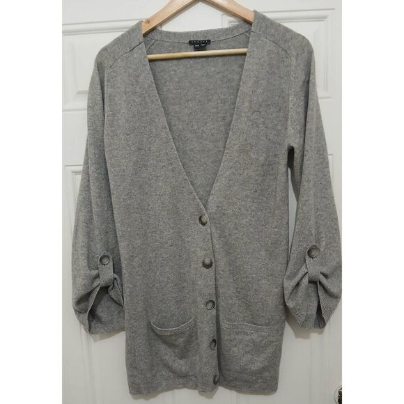 Theory womens medium long cardigan sweater 100% cashmere gray Amaya - Picture 1 of 7